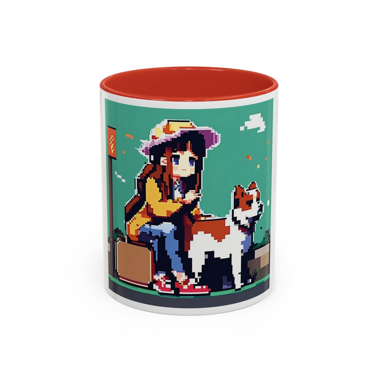 Pixel Anime girl and dog 2 Accent Coffee Mug (11, 15oz)