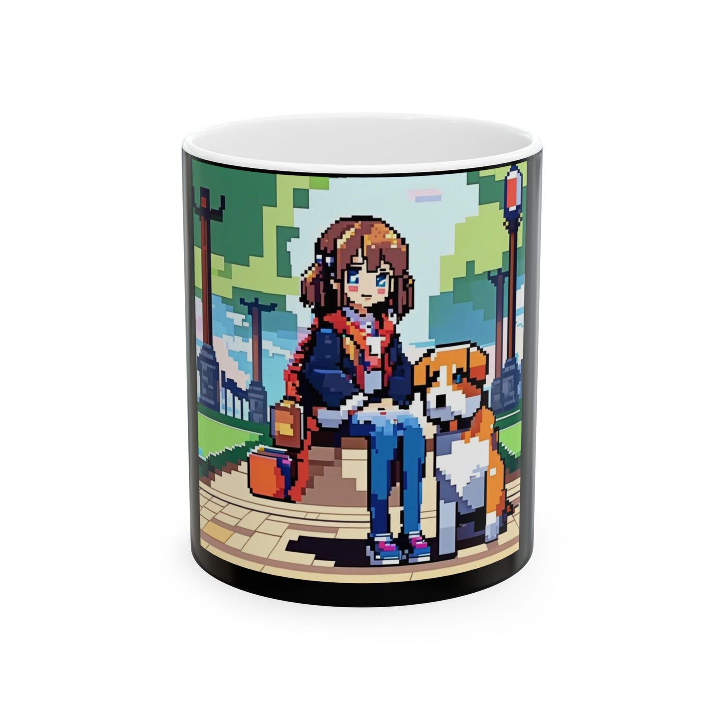 Pixel Anime girl and dog 3 Ceramic Mug, (11oz, 15oz)