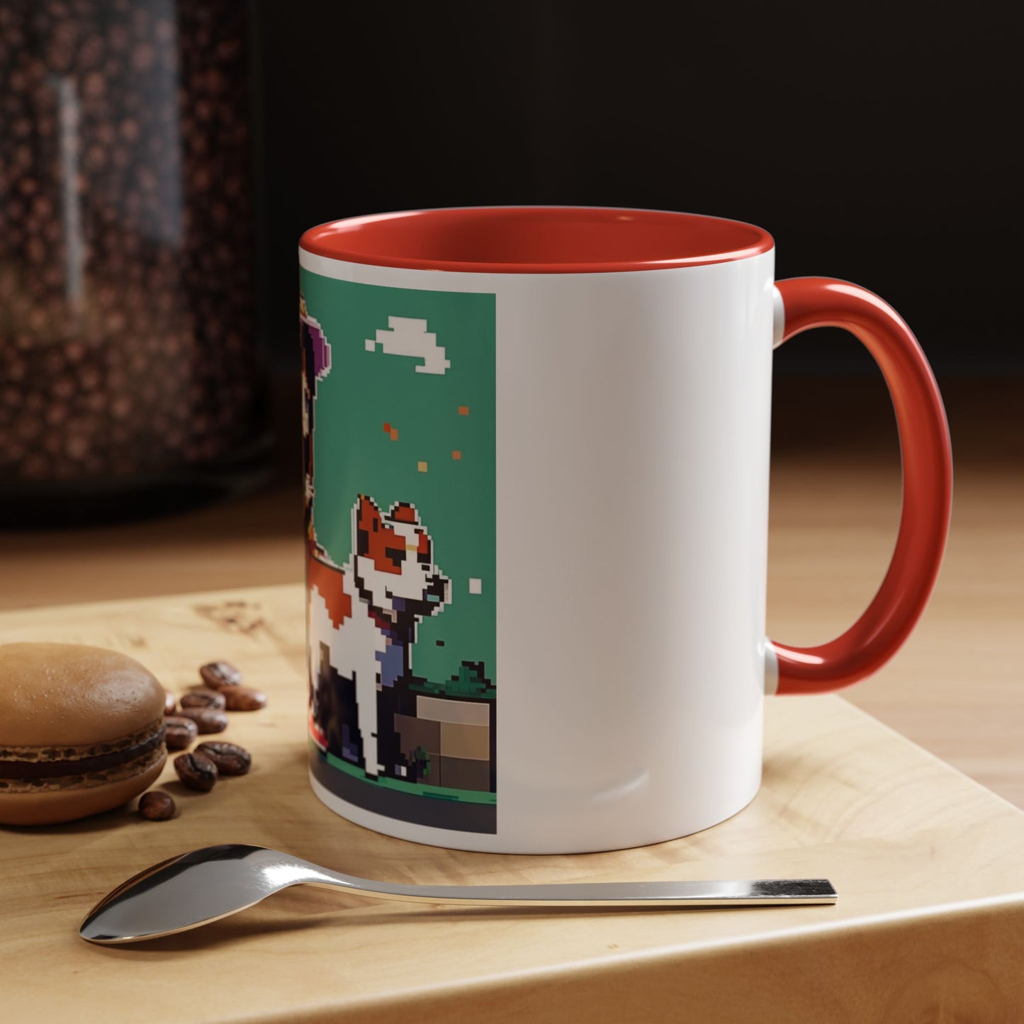 Pixel Anime girl and dog 2 Accent Coffee Mug (11, 15oz)