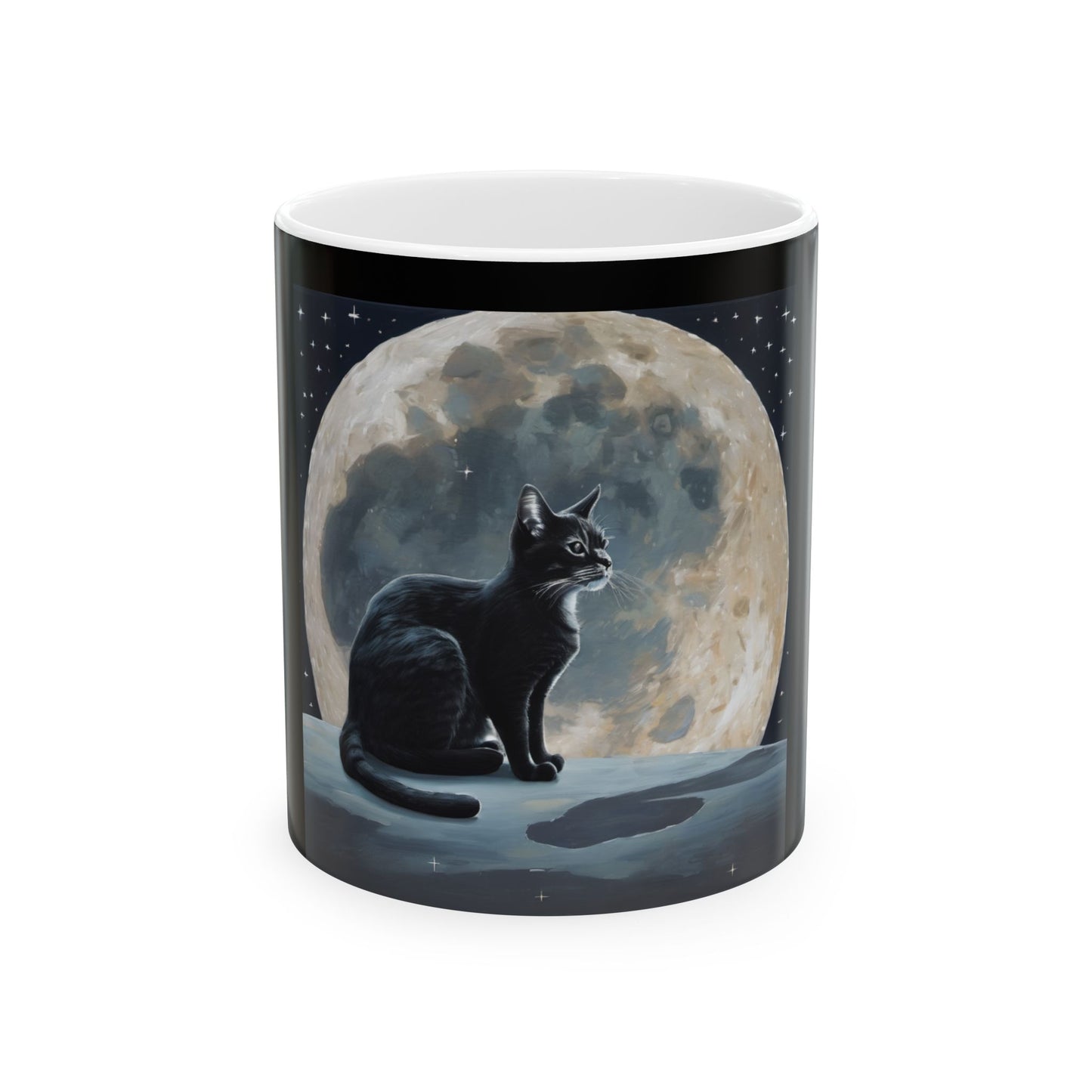 Cute Cat on the Moon Ceramic Mug, (11oz, 15oz)