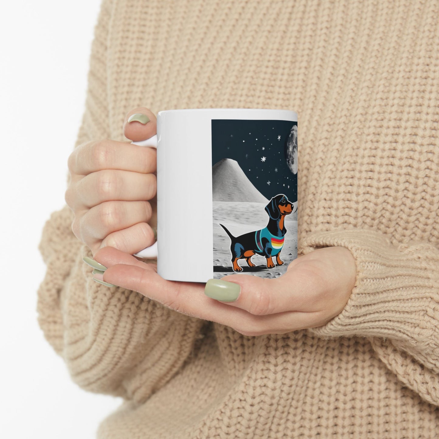 Dachshund on the Moon again Ceramic Mug, (11oz, 15oz)