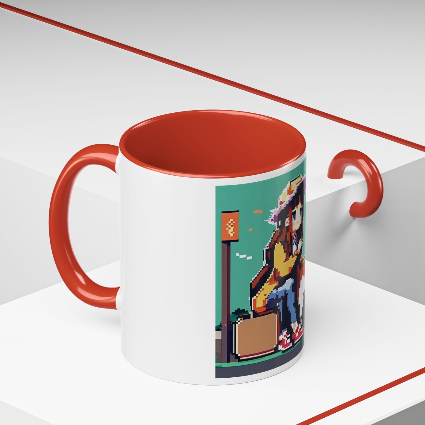 Pixel Anime girl and dog 2 Accent Coffee Mug (11, 15oz)