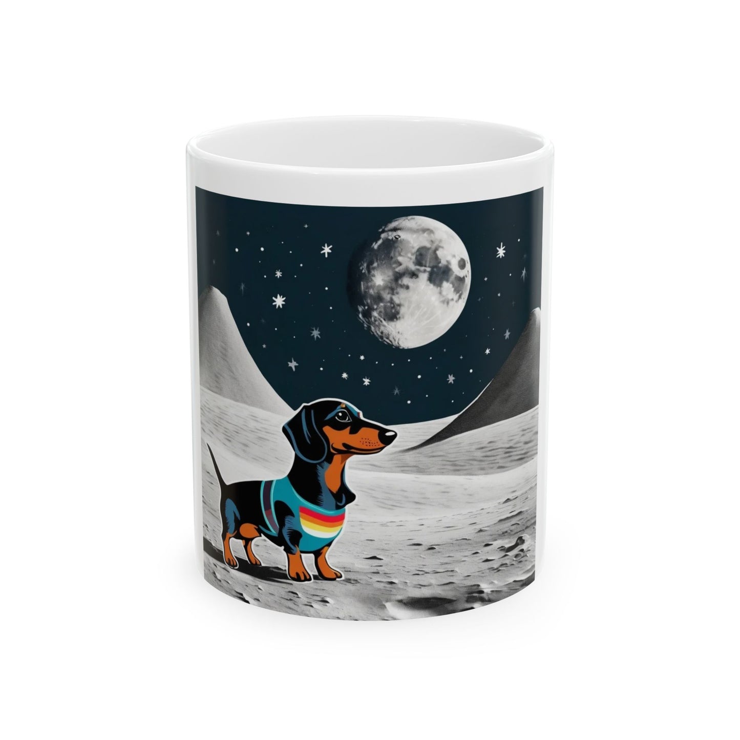 Dachshund on the Moon again Ceramic Mug, (11oz, 15oz)