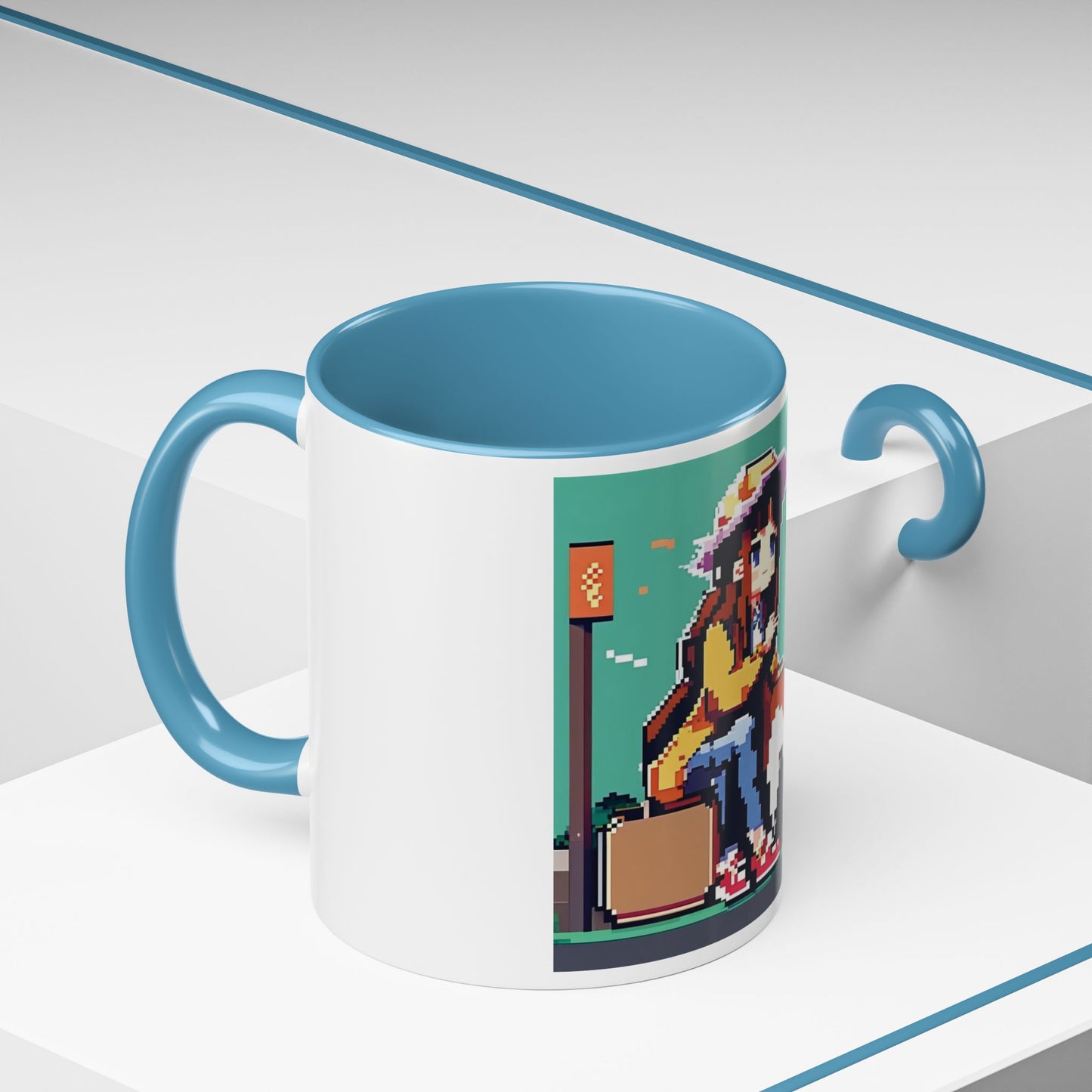 Pixel Anime girl and dog 2 Accent Coffee Mug (11, 15oz)