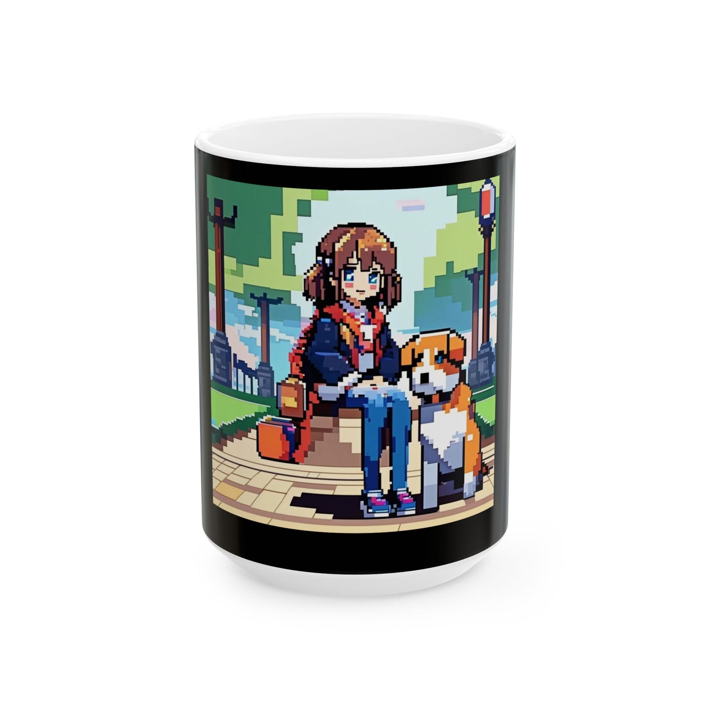 Pixel Anime girl and dog 3 Ceramic Mug, (11oz, 15oz)