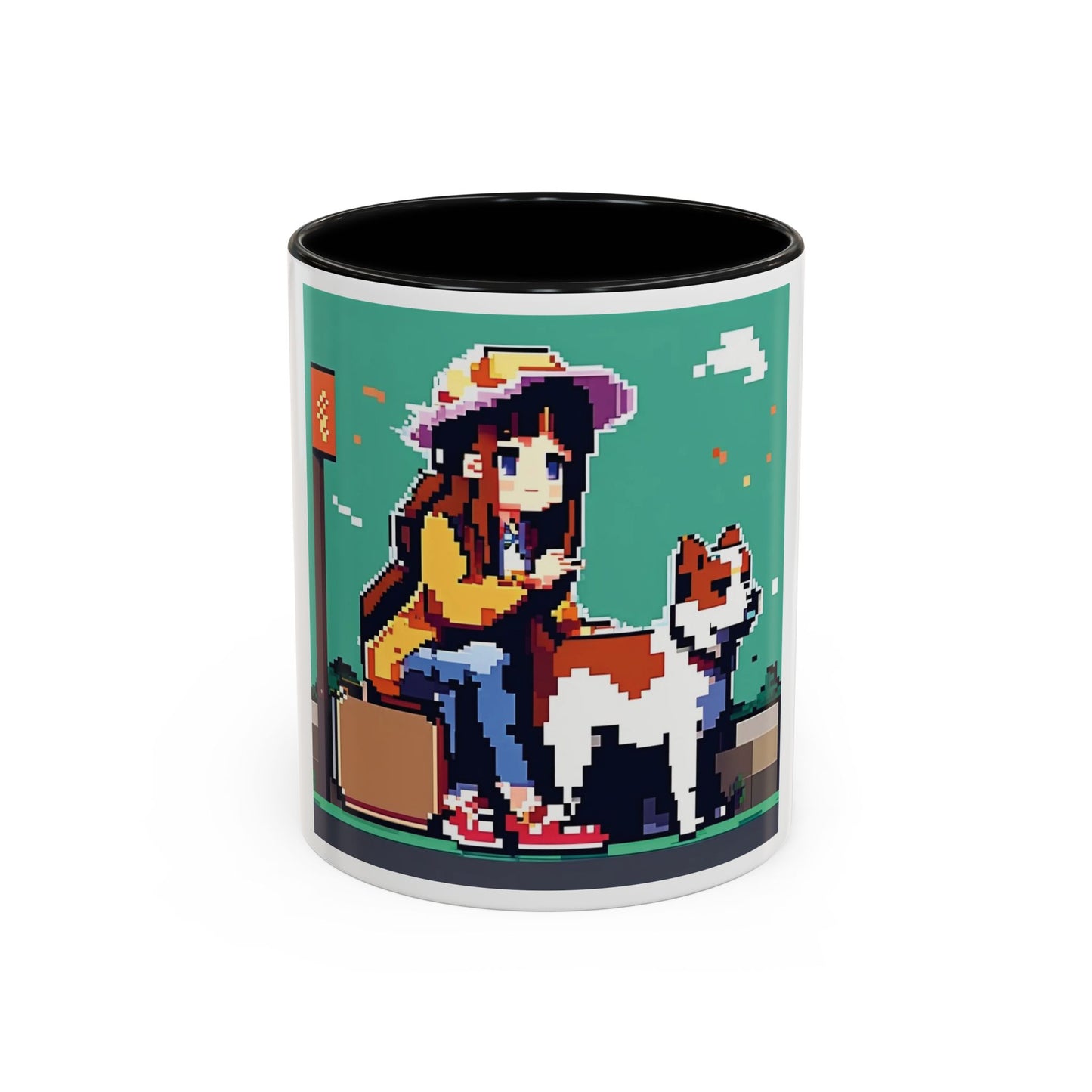 Pixel Anime girl and dog 2 Accent Coffee Mug (11, 15oz)