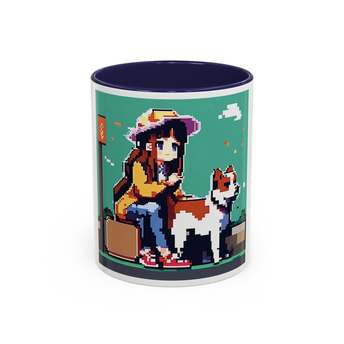 Pixel Anime girl and dog 2 Accent Coffee Mug (11, 15oz)