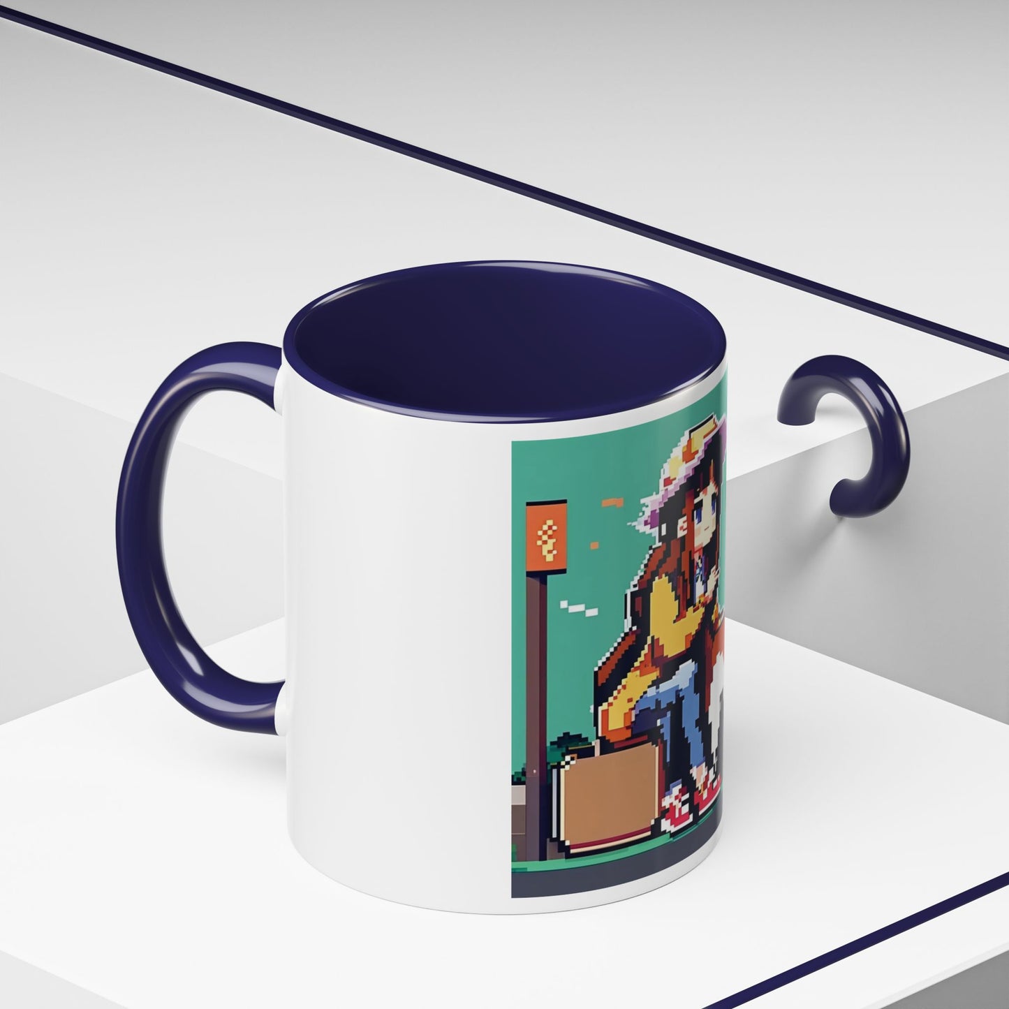 Pixel Anime girl and dog 2 Accent Coffee Mug (11, 15oz)