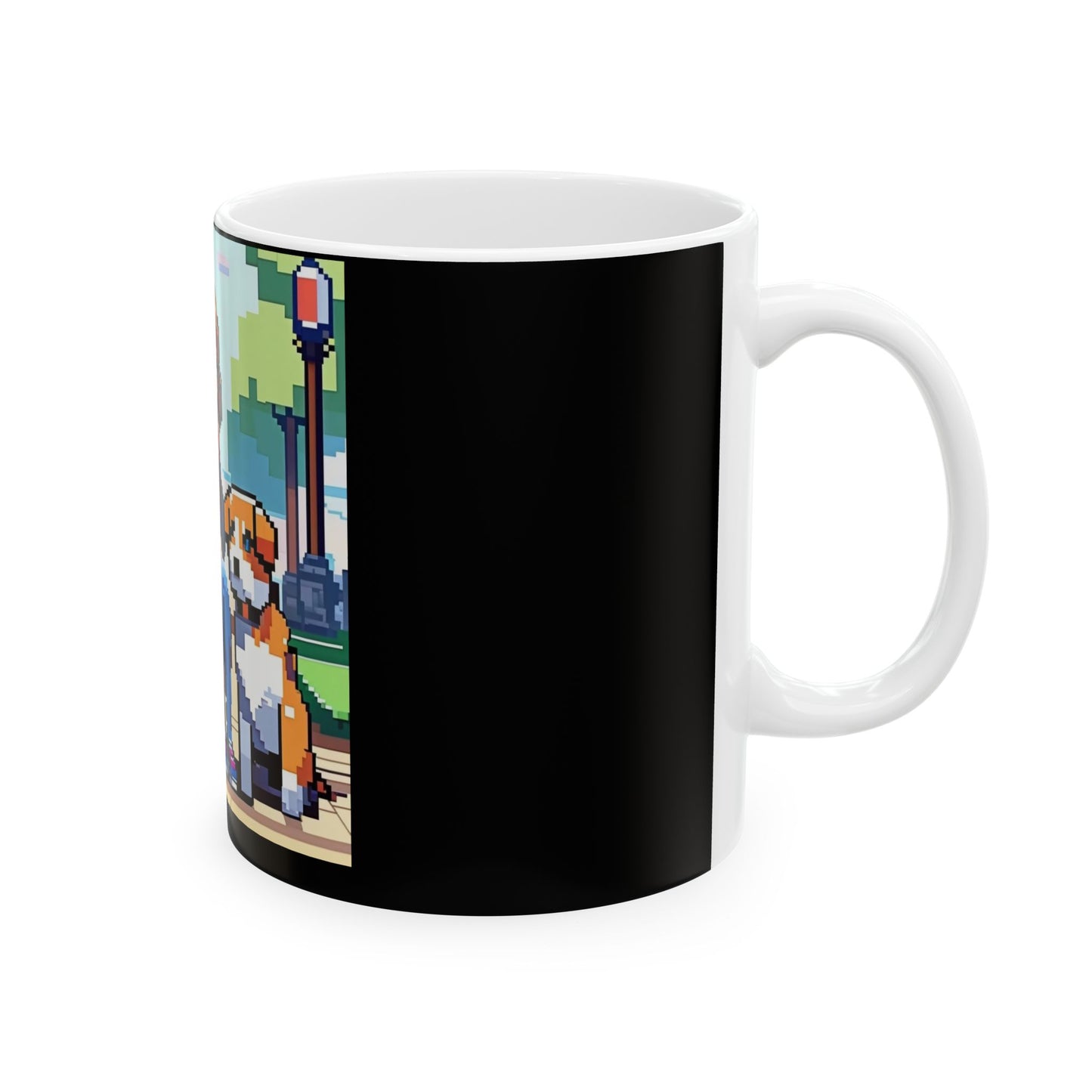 Pixel Anime girl and dog 3 Ceramic Mug, (11oz, 15oz)