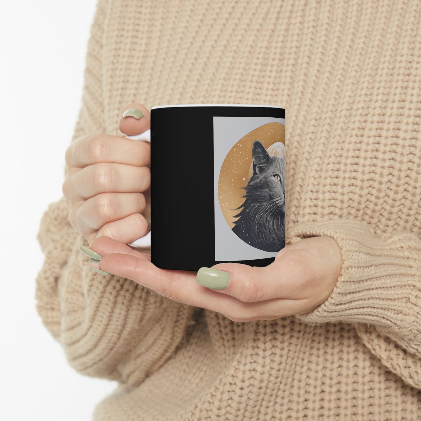 Cute Moon Cat Ceramic Mug, (11oz, 15oz)