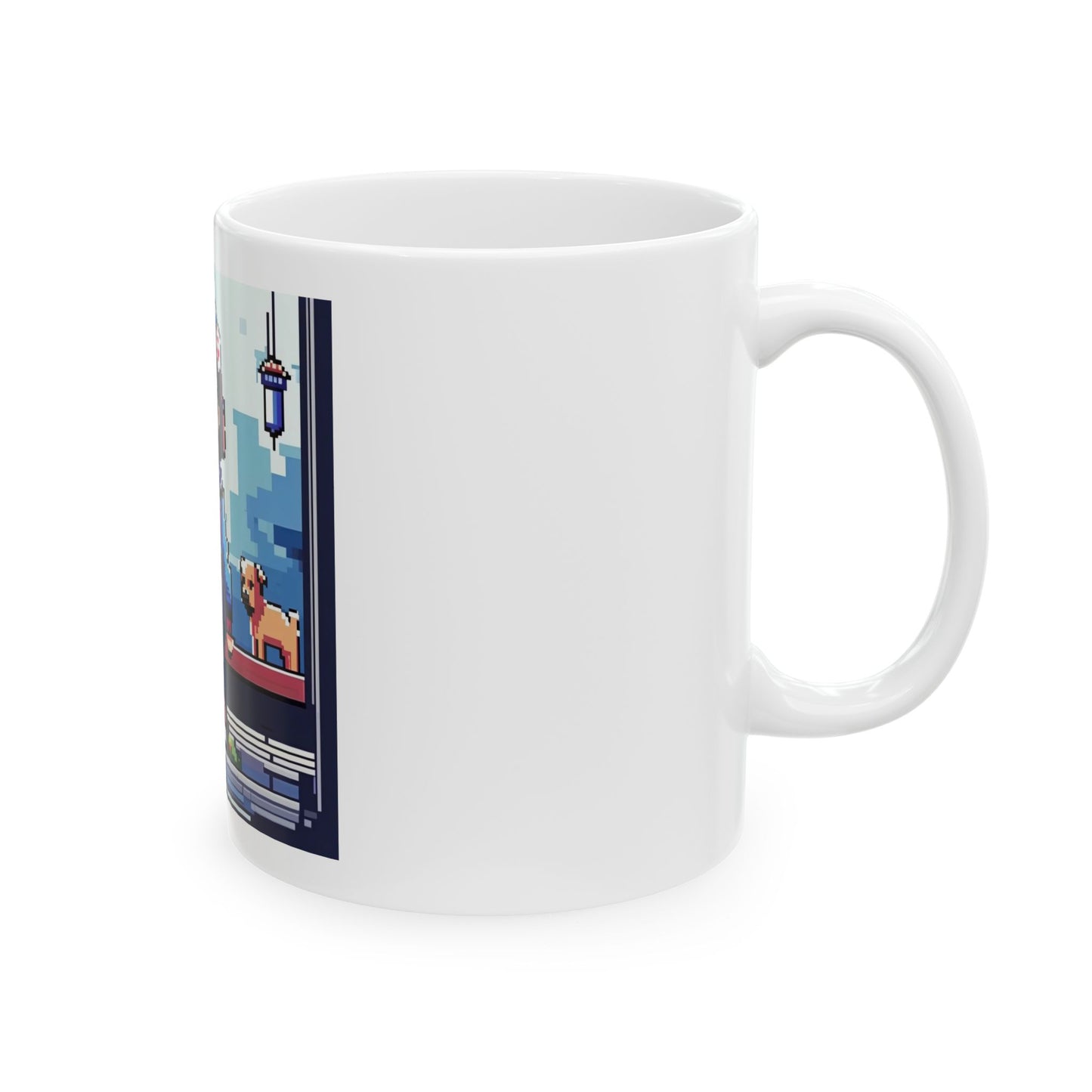 Pixel Anime girl and dog 1 Ceramic Mug, (11oz, 15oz)