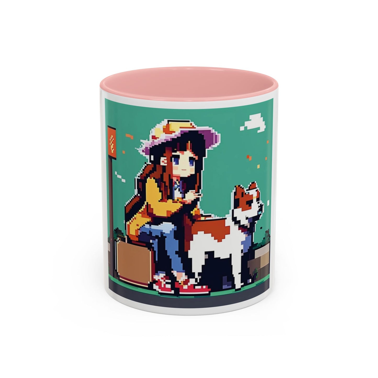 Pixel Anime girl and dog 2 Accent Coffee Mug (11, 15oz)