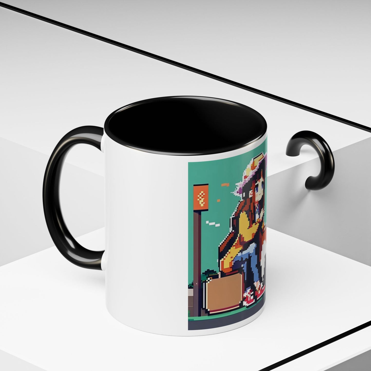 Pixel Anime girl and dog 2 Accent Coffee Mug (11, 15oz)