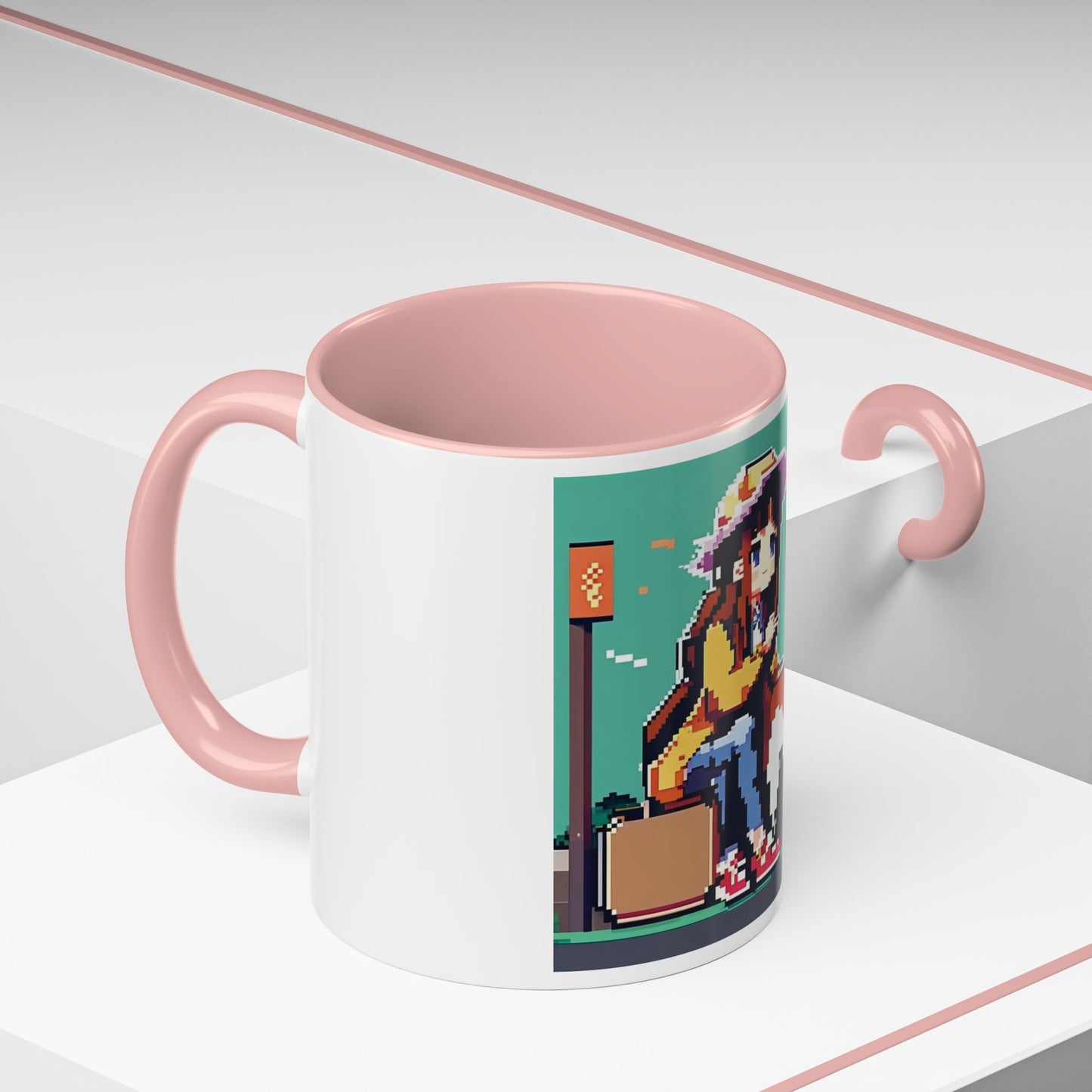 Pixel Anime girl and dog 2 Accent Coffee Mug (11, 15oz)