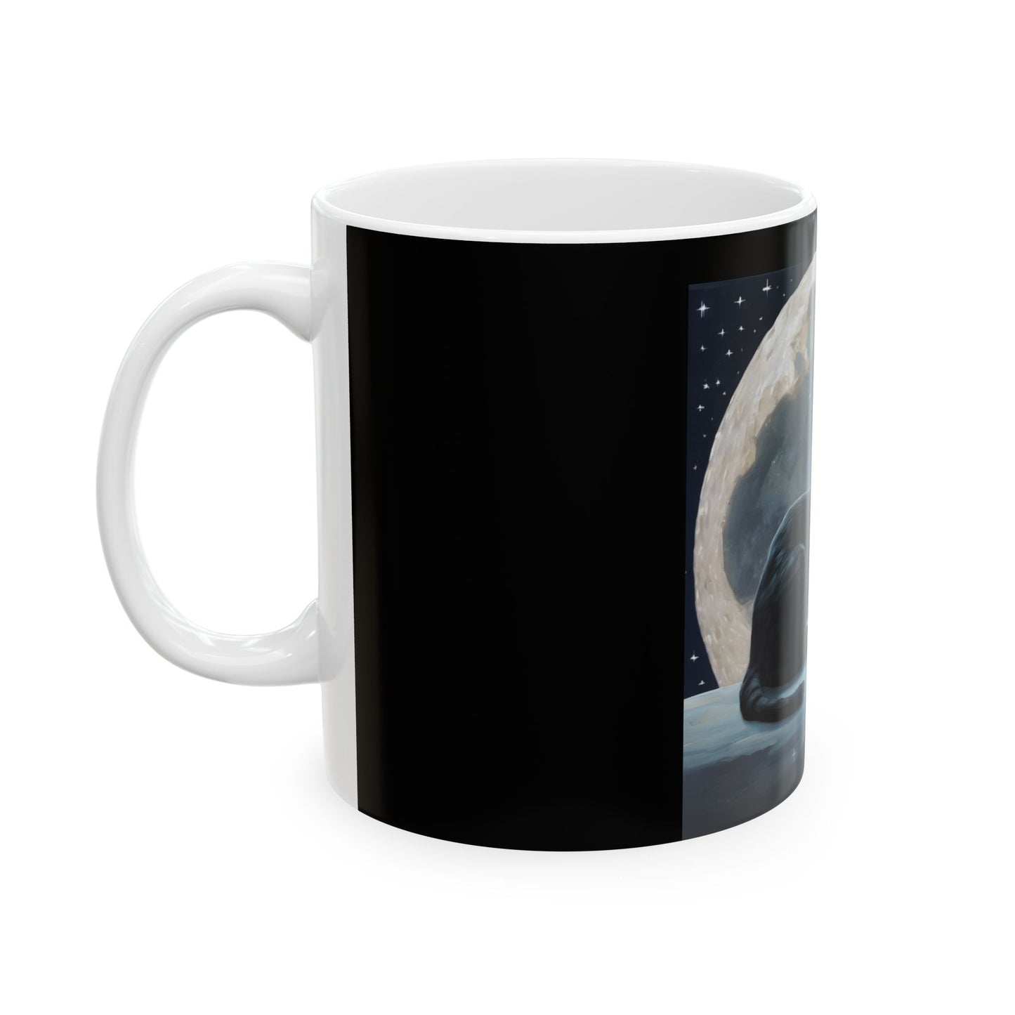 Cute Cat on the Moon Ceramic Mug, (11oz, 15oz)