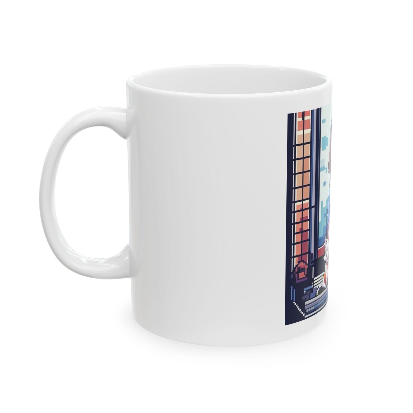 Pixel Anime girl and dog 1 Ceramic Mug, (11oz, 15oz)