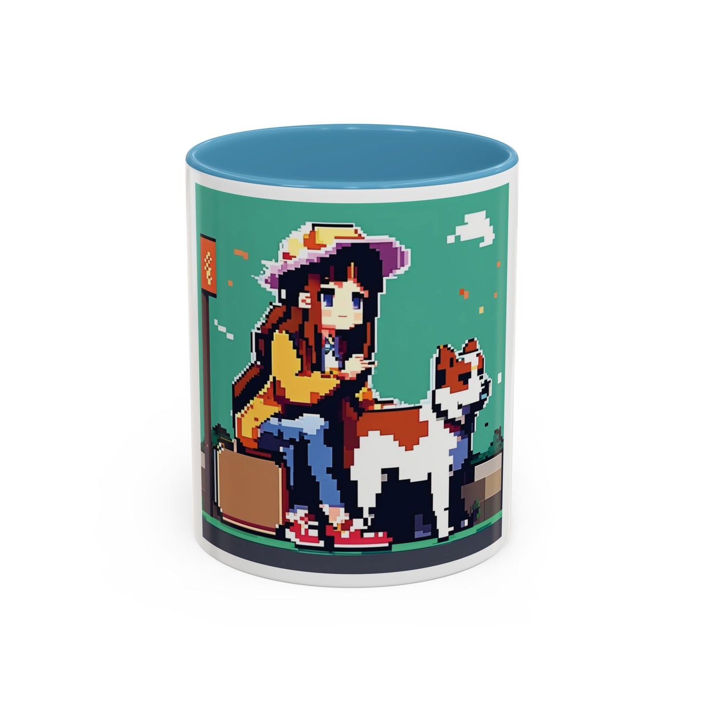 Pixel Anime girl and dog 2 Accent Coffee Mug (11, 15oz)