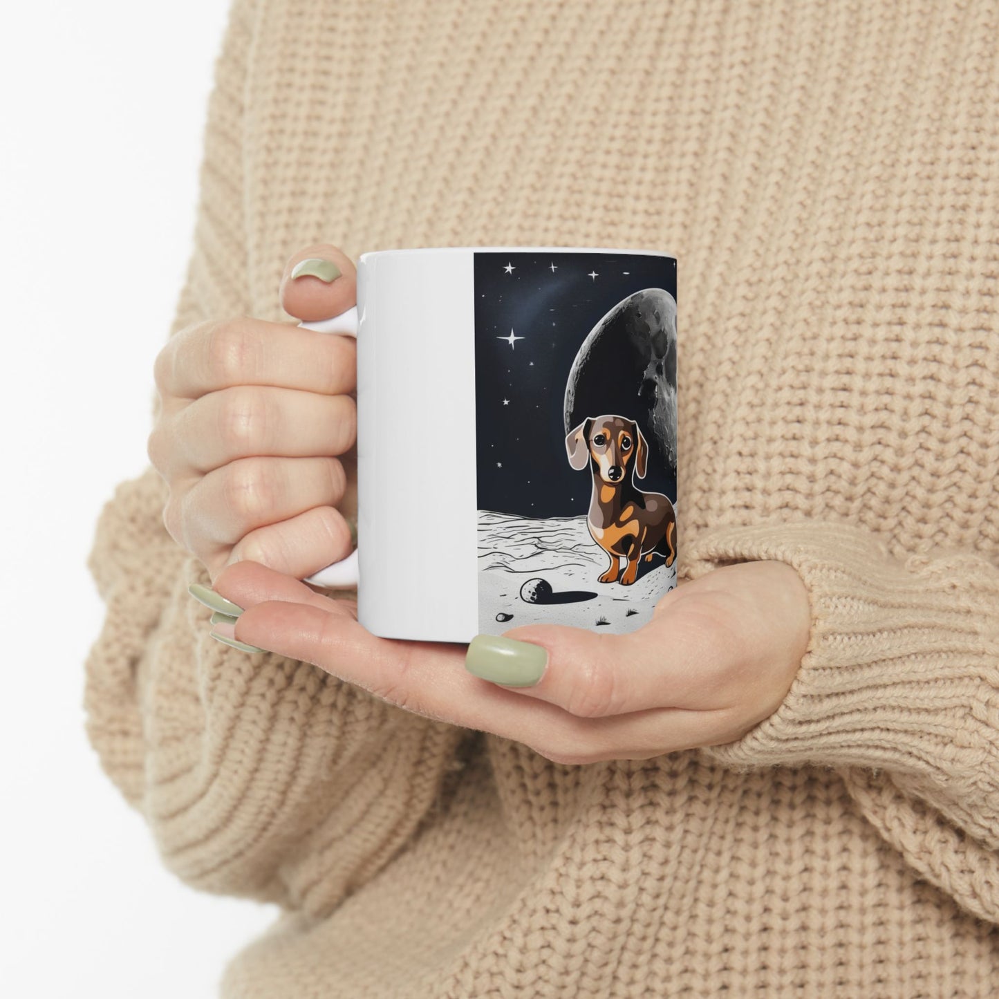 dachshund on the Moon Ceramic Mug, (11oz, 15oz)